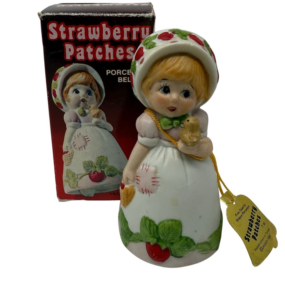 Vintage 80s Strawberry Patches Porcelain Bell Figurine Merri-Bells JASCO